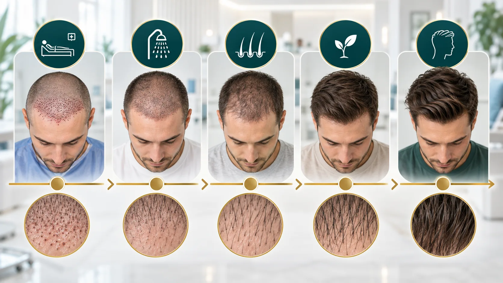 Hair transplant recovery timeline from day one to final growth